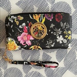 Floral Black Wallet with Gold Accents
